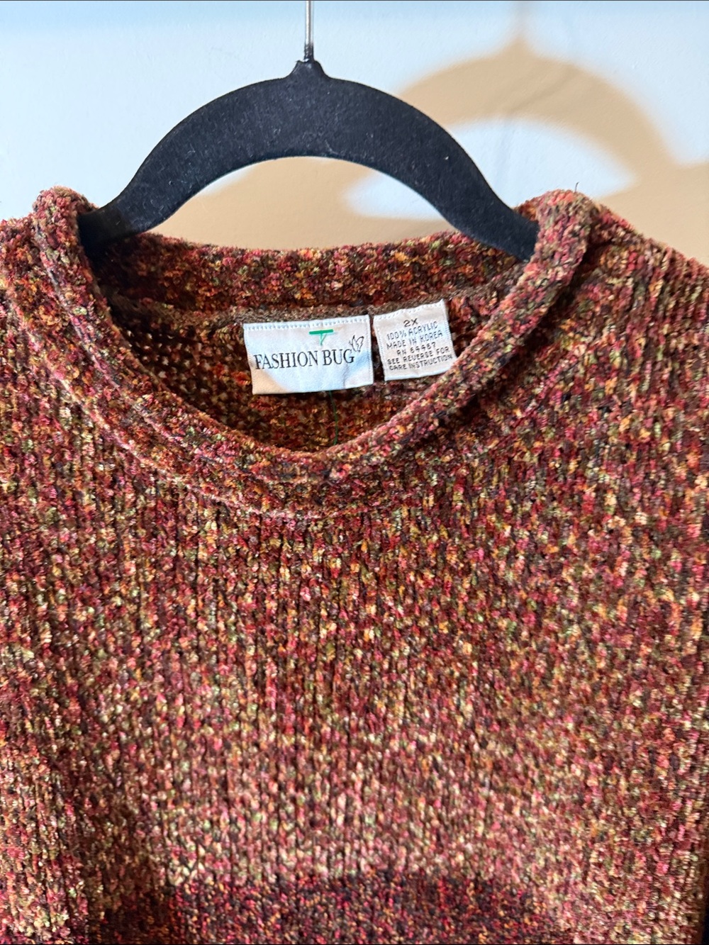 Vintage Fashion Bug Marled Ombre Crewneck Sweater - Rust, Brown, - Picture 5 of 7